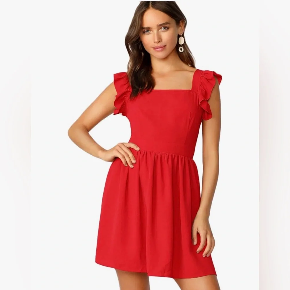 Red Ruffle Dress - Picture 2 of 9